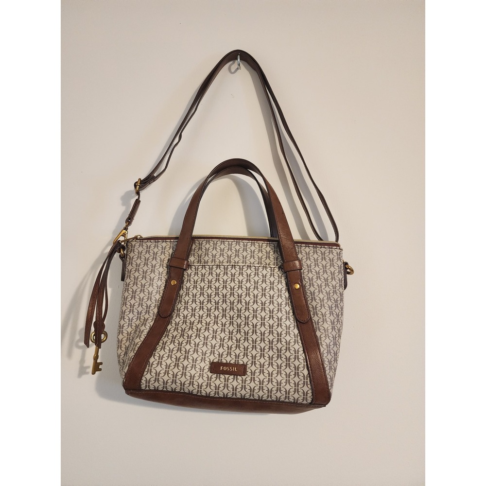 Fossil Rachel Satchel Bag Brown Logo Monogram Crossbody SHB2800